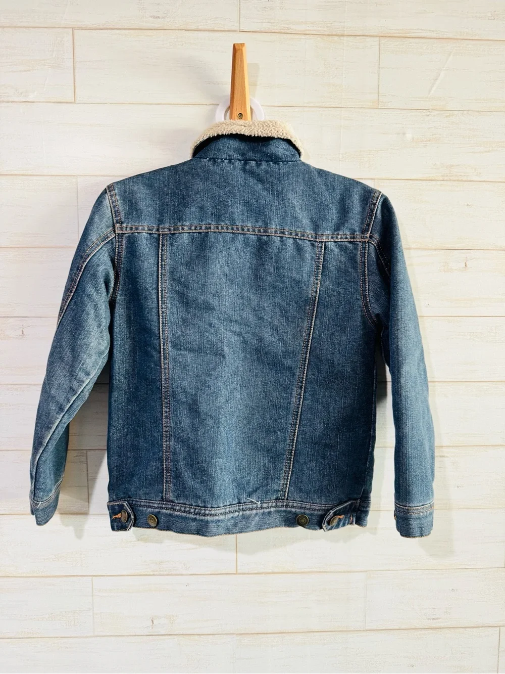 Kids Denim Sherpa Collar Jacket in Medium Blue